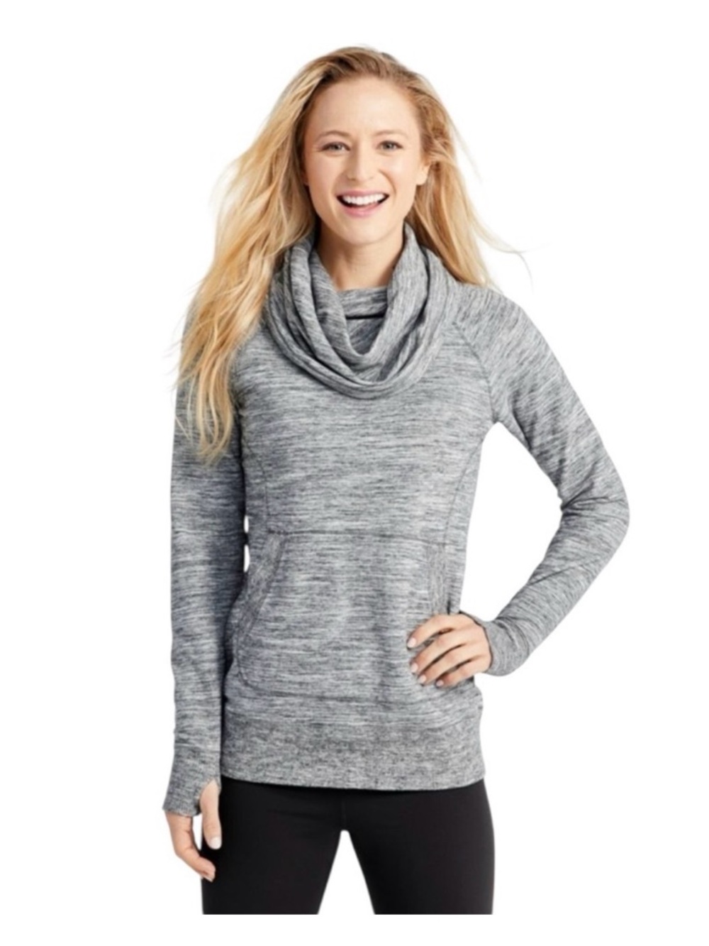 LL Bean Cozy Women's Gray Cowl Neck Sweater Small Marled Performance Wear